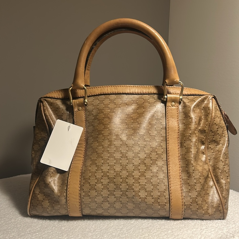 Celine Brown Monogram Handbag with Tan Accents - Picture 3 of 7